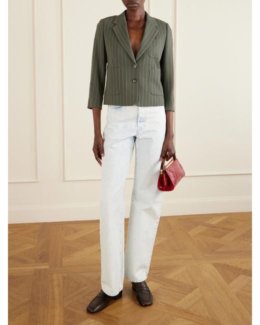 Dries Van Noten Green Striped Wool-Blend Twill Blazer