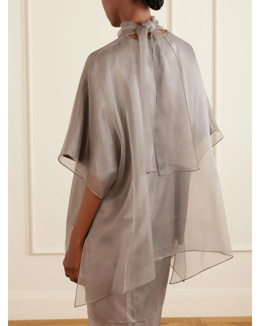 Brandon Maxwell Gray The Cali Tie-Detailed Layered Silk-Organza Blouse