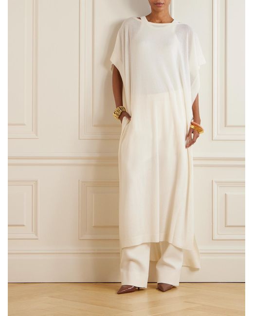 Sa Su Phi White Draped Asymmetric Cashmere And Silk-Blend Poncho