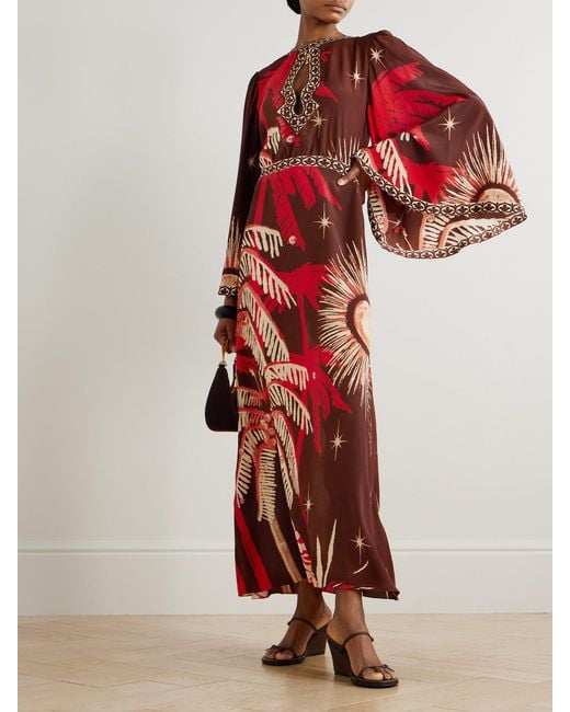 Johanna Ortiz Red Leyenda Del Tiempo Open-Back Printed Silk Crepe De Chine Maxi Dress