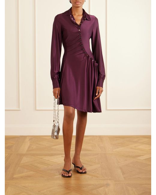 Rabanne Purple Pleated Jersey-Satin Mini Dress