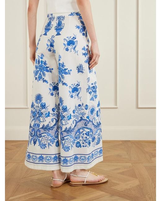Emporio Sirenuse Blue Floral Printed Cotton Wide-Leg Pants