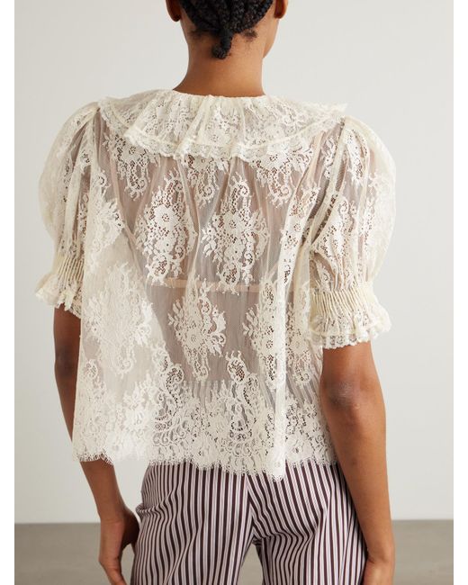 Doen Natural Henri Bluse Aus Spitze Mit Rüschen Und Biesen