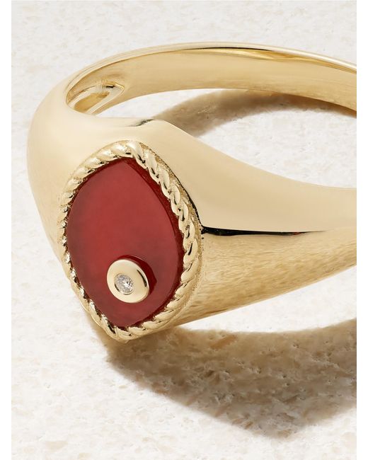 Yvonne Léon Natural Baby Chevalière Marquise 9-Karat, Agate And Diamond Signet Ring