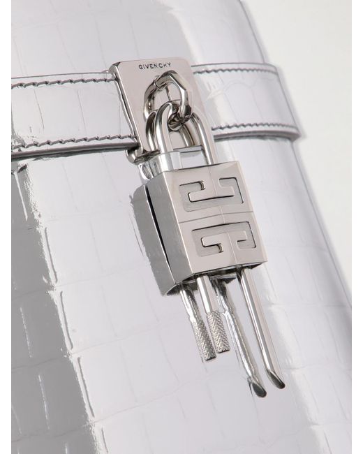 Givenchy Natural Shark Lock Beuteltasche Aus Metallic-Leder Mit Krokodileffekt Und Verzierung