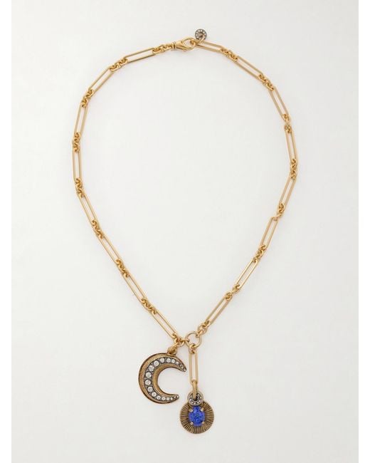Maison Mayle White Soli Luna-Plated, Crystal And Lapis Lazuli Necklace