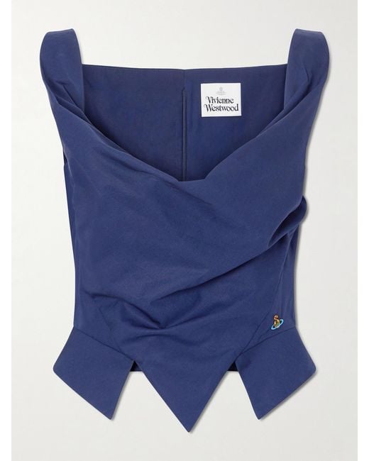 Vivienne Westwood Blue Sunday Draped Embroidered Cotton-Poplin Top