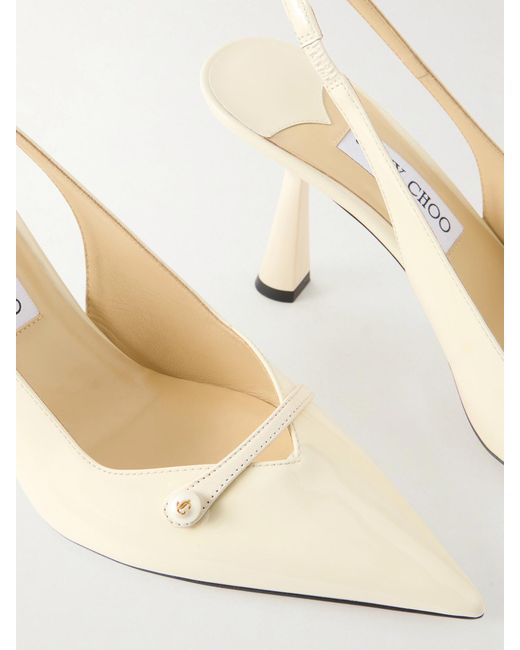 Jimmy Choo Natural Amita 85 Embellished Patent-Leather Slingback Pumps