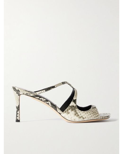 Jimmy Choo Natural Anise 75 Cutout Snake-Effect Glossed-Leather Sandals