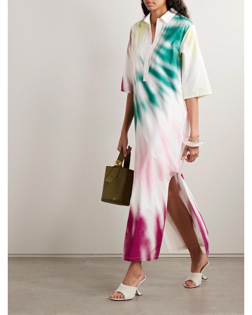 Rosie Assoulin White Oversized Maxi-Hemdblusenkleid Aus Baumwollpopeline Mit Batikmuster