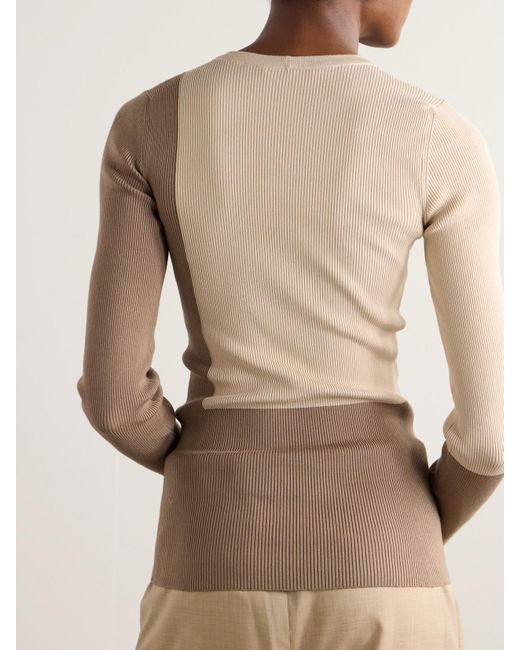 Peter Do Natural Color-Block Ribbed-Knit Sweater