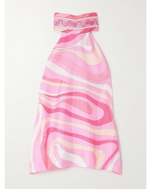 Emilio Pucci Pink Marmo Printed Silk-Twill Halterneck Top