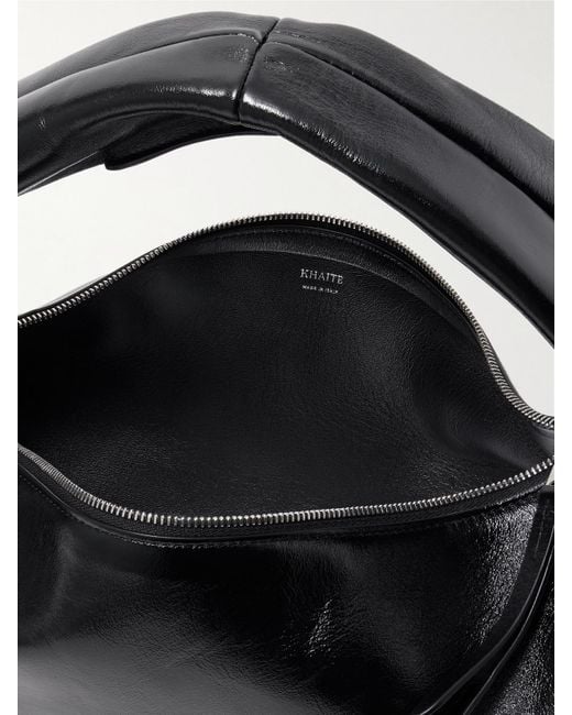 Khaite Black Olivia Medium Crinkled Patent-Leather Tote