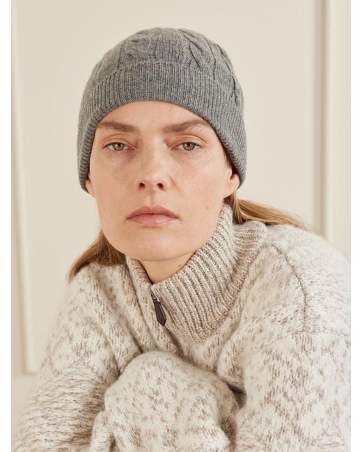 Loro Piana Gray Cedar Cable-Knit Cashmere Beanie