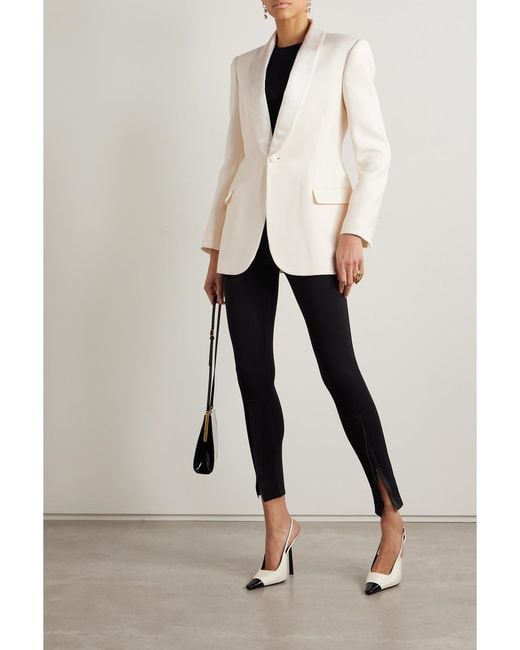 Wardrobe NYC Natural Silk-Satin Trimmed Grain De Poudre Wool Blazer