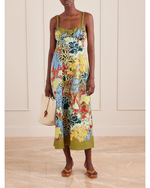 ALÉMAIS White Solstice Floral-Print Organic Cotton-Poplin Midi Dress