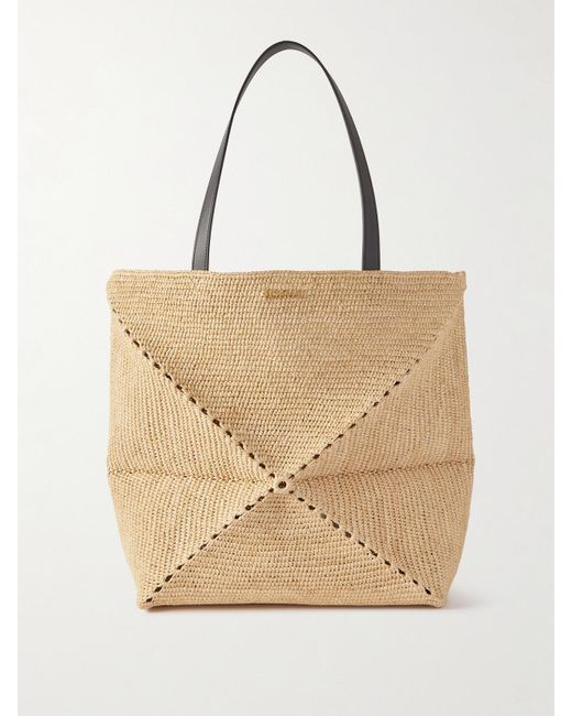 Loewe Natural Paula's Ibiza Puzzle Fold Große Tote Aus Raffiabast Mit Lederbesätzen