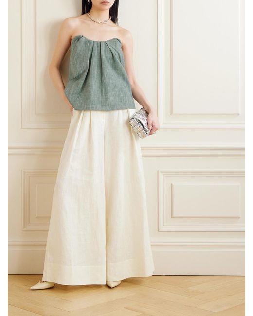 Co. Green Strapless Gathered Wool-Blend Top