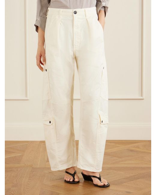 Citizens of Humanity White Flight Pleated Organic Cotton-Blend Twill Barrel-Leg Pants