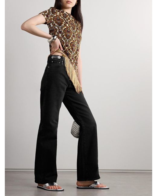Rabanne Black Chainmail-Embellished High-Rise Straight-Leg Jeans