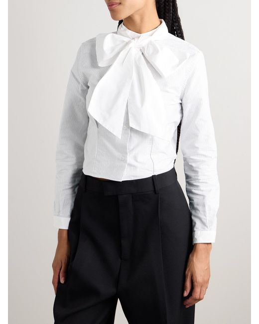 Thom Browne White Cropped Poplin-Trimmed Striped Cotton Oxford Shirt