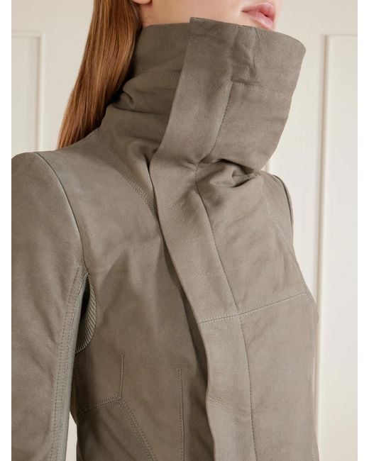 Rick Owens Natural Virgin Wool-Trimmed Suede Biker Jacket