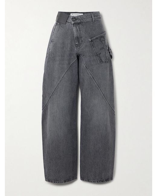 J.W. Anderson Gray Twisted Paneled Embroidered High-Rise Tapered Jeans