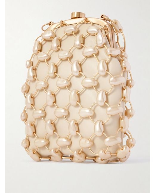 Cult Gaia Natural Brielle Clutch Aus Leder Und Goldfarbenem Metall Mit Kunstperlen