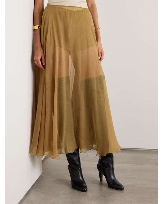 Chloé Natural Pleated Silk-Mousseline Midi Skirt