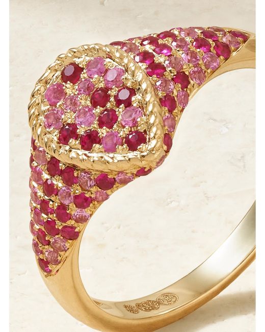 Yvonne Léon Natural Baby Chevalière Poire 9-Karat, Ruby And Sapphire Signet Ring