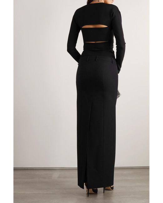 Area Black Embellished Cutout Stretch-Jersey Bodysuit