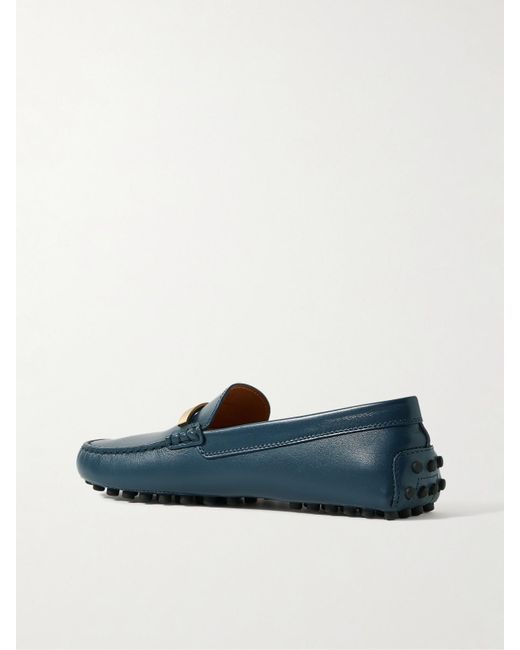 Tod's Blue Gommino Embellished Leather Loafers