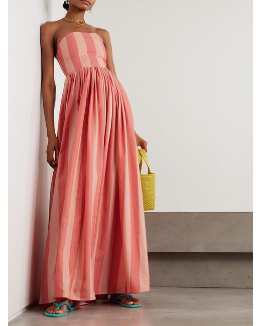 Marrakshi Life Strapless Gathered Striped Cotton Maxi Dress