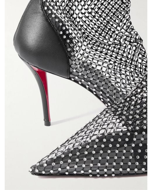 Christian Louboutin Black Apostropha 85 Crystal-Embellished Leather-Trimmed Mesh Knee Boots