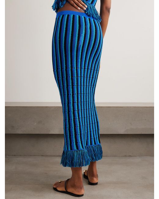 Escvdo Blue Misti Tasseled Open-Knit Cotton Maxi Skirt