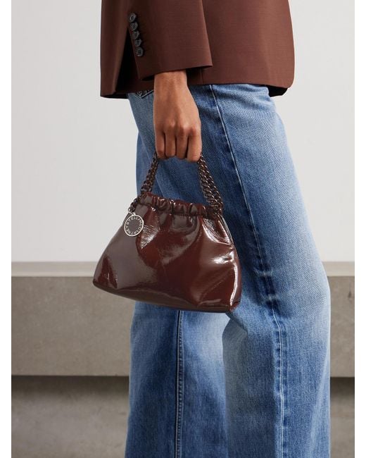 Stella McCartney Brown Falabella Mini Cracked Glossed Vegan Shoulder Bag