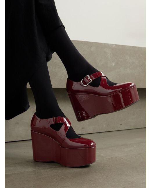 Alaïa Red 110 Patent-Leather Platform Wedge Mary Jane Pumps