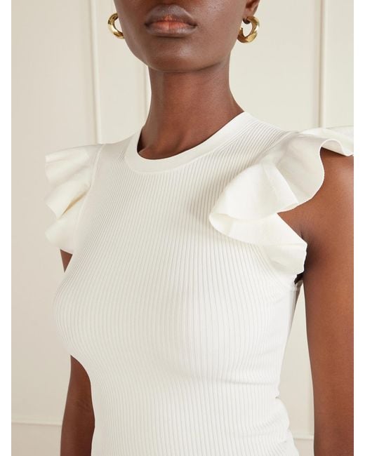 Zimmermann White Aster Frill Racer Ribbed-Knit Tank