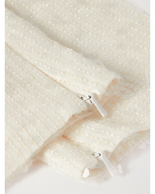 Safiyaa White Sequined Satin Gloves