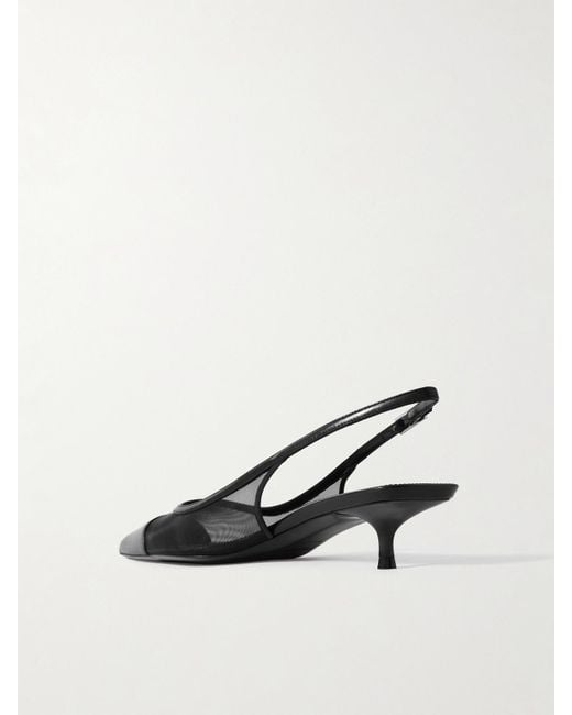 Saint Laurent Black Oxalis Leather-Trimmed Mesh Slingback Pumps