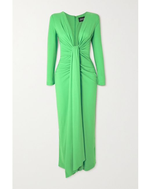 Solace London Lorena Knotted Stretch-crepe Midi Dress in Green | Lyst