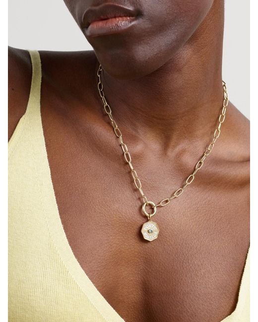 Marlo Laz Natural 14-Karat, Aquamarine And Enamel Necklace