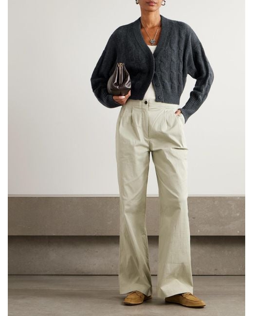 LeKasha Blue Baulieu Cable-Knit Organic Cashmere Cardigan