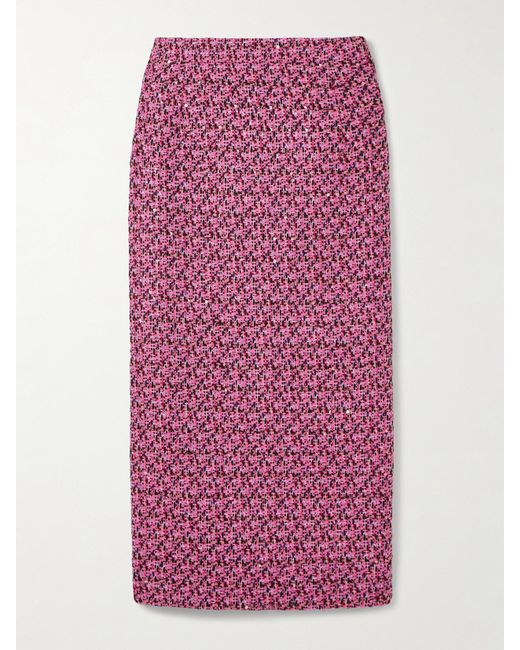Alessandra Rich Purple Sequin-Embellished Tweed Midi Skirt