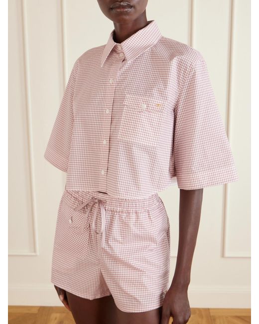 Valentino Garavani Pink Vlogo-Embellished Cropped Checked Cotton Shirt