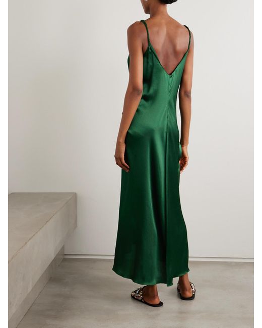 J.W. Anderson Green Tie-Detailed Crinkled-Silk Maxi Dress