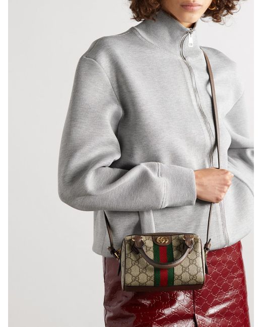 Gucci Natural Ophidia Mini Leather-Trimmed And Webbing-Trimmed Printed Coated-Canvas Tote