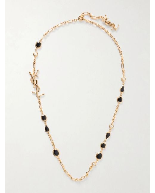 Saint Laurent Natural Cassandre-Tone Enamel Necklace