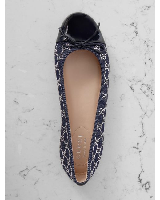 Ballerines En Jean À Finitions En Cuir Et À Cristaux New Marmont Gucci en coloris White