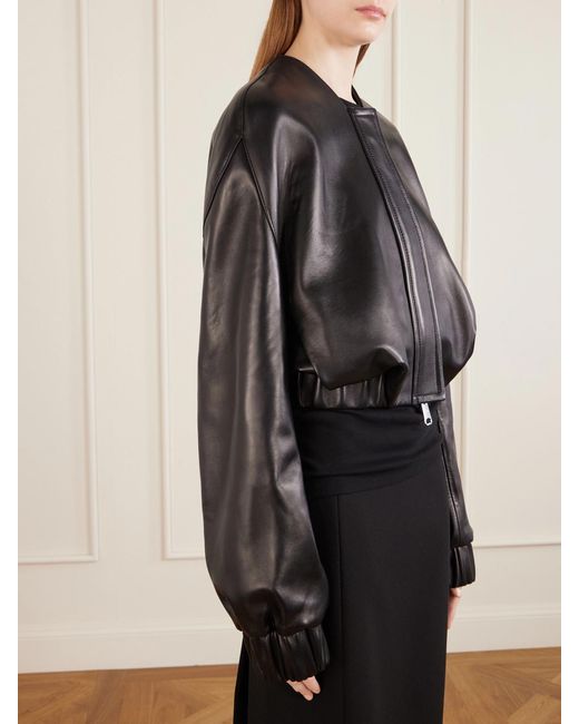 Khaite Black Cordan Cropped Leather Jacket